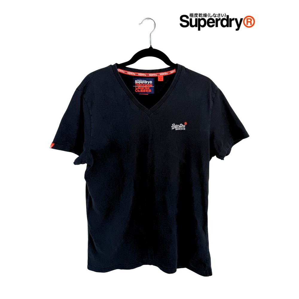 Superdry The Orange Label Tee Mens Black V-Neck Logo T-Shirt M10004NS